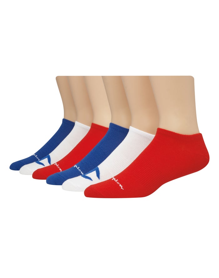 Champion Mens Socks NZ - Super No-Show Multi Logo 6-Pairs Red/Blue/White ( 3490-CZRAS )